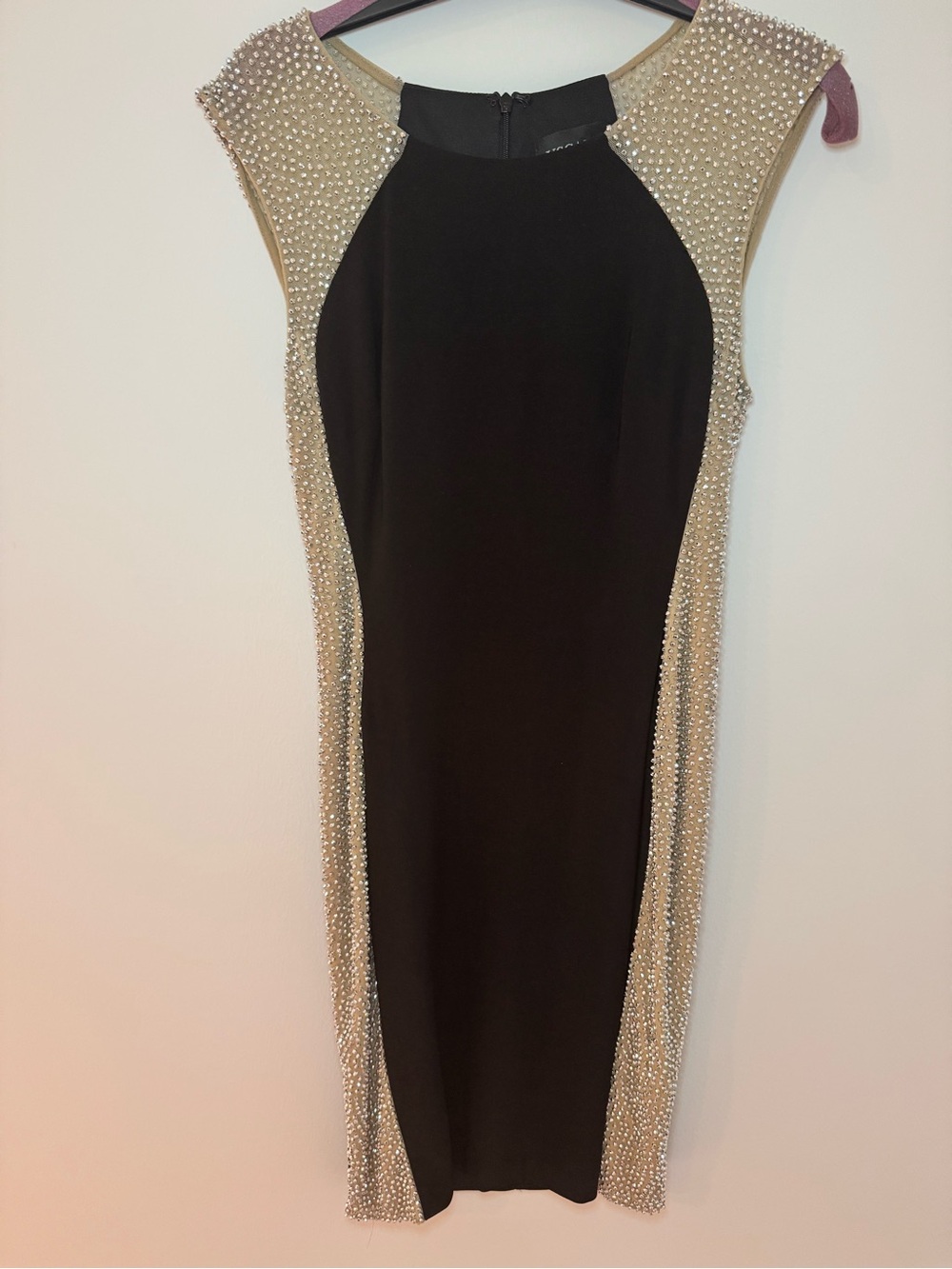 Xscape Black Dress with Gold Crystal-Embellished Panels